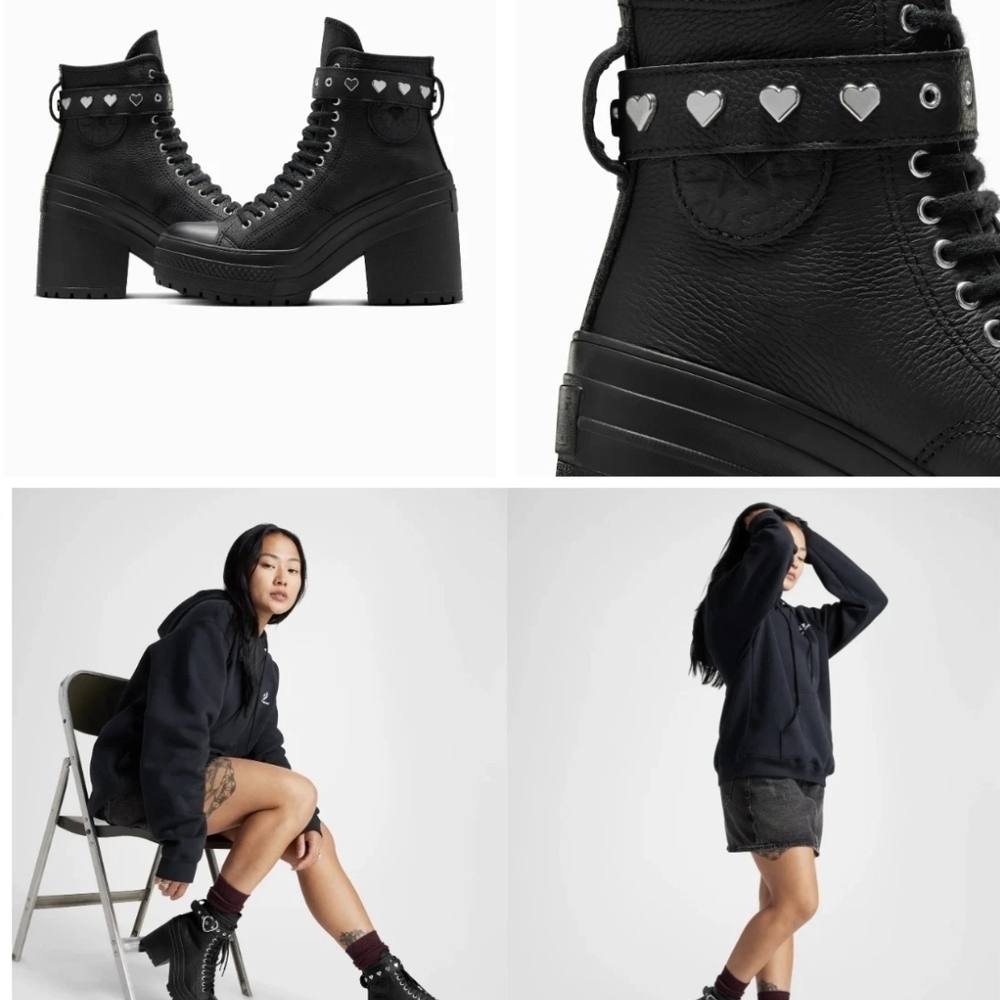 Converse Black Lace Up Boots with Heart Details (9.5, fits like 10)